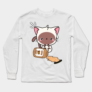 Cute White Cat spilled a jar of peanut butter Long Sleeve T-Shirt